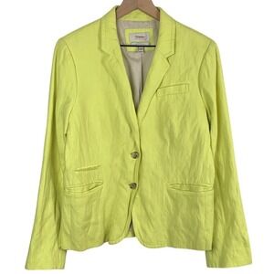 J.CREW Schoolboy Blazer Sz 12 Neon Lime Yellow Two Button Jacket 37852